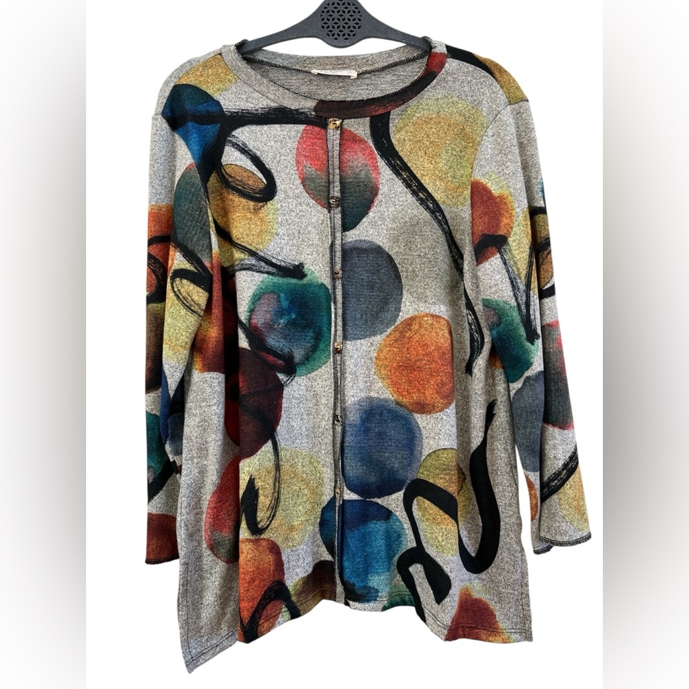 Jess & Jane Artwear Abstract Print Tunic Top Lagenlook USA L Artwear Boho